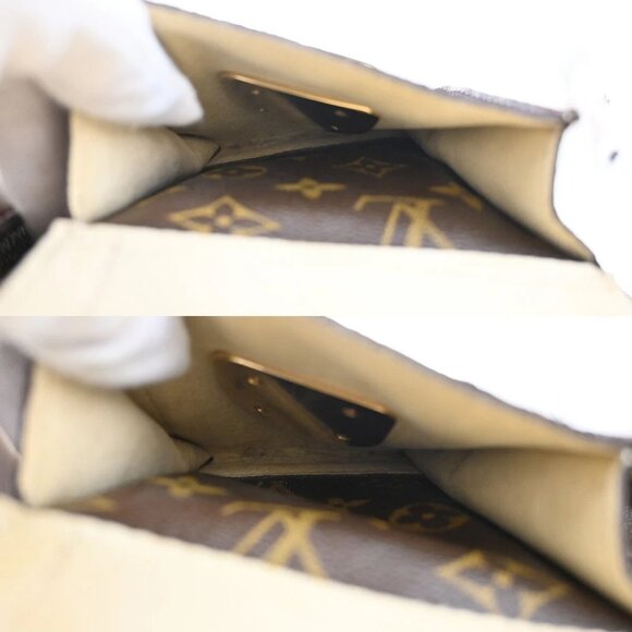 LOUIS VUITTON Manhattan PM Hand Bag Monogram Leather Brown Gold - Picture 12 of 16